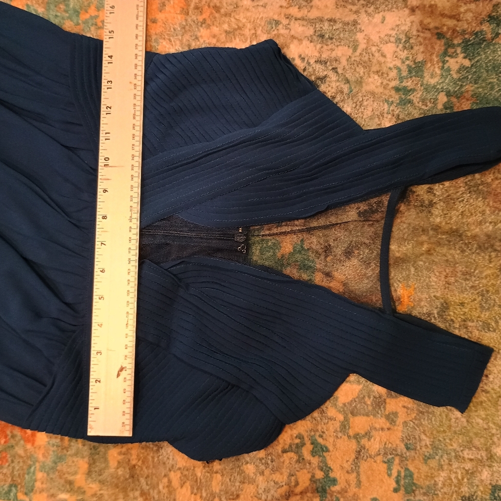 NWT Lulu's Zipper enclosed Elegant Sheer Navy Blue Dress Size Large - Picture 6 of 8